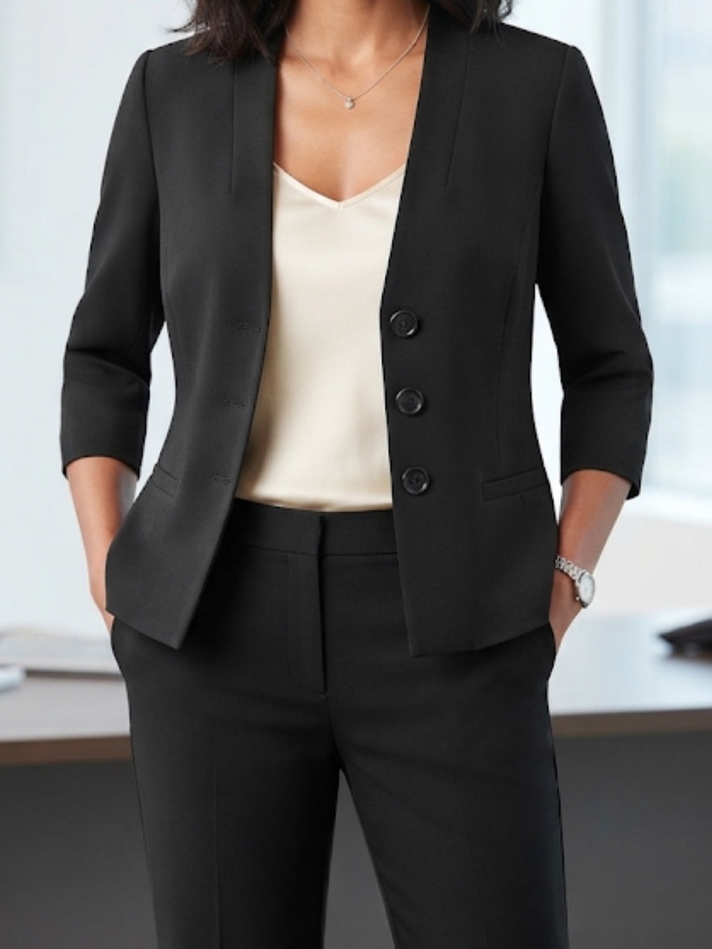 Semantiks Black Three-Button Tailored Blazer
